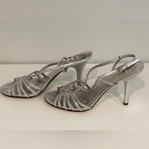 vintage Cole Haan Holiday Strappy Heels Silver Formal Leather Sz 9.5 M